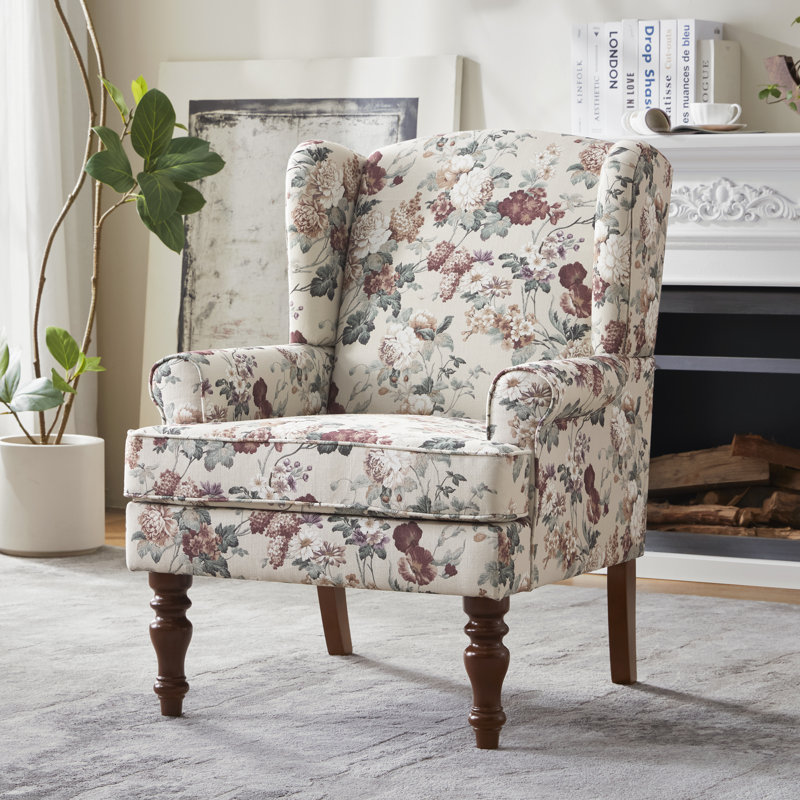 Upholstered Accent Chair, Red Floral