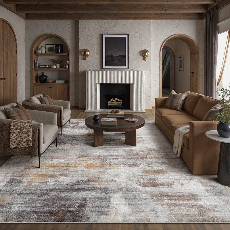 Oriental Grey/Brown Area Rug, Rectangle 6' x 9'