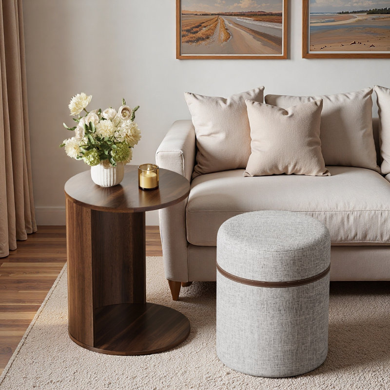 Table de bout combinée moderne avec tabouret indépendant en tissu uni