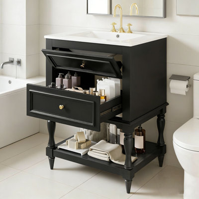 Meuble-lavabo avec lavabo, 2 tiroirs et tablette ouverte