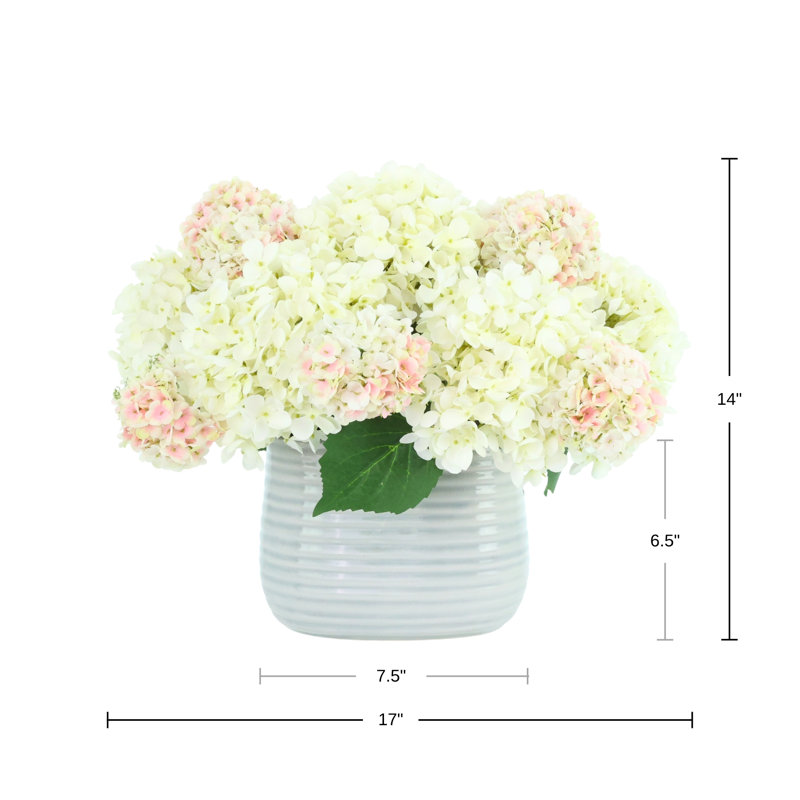 Hydrangea and Viburnum Arrangement in Ridged Vase
