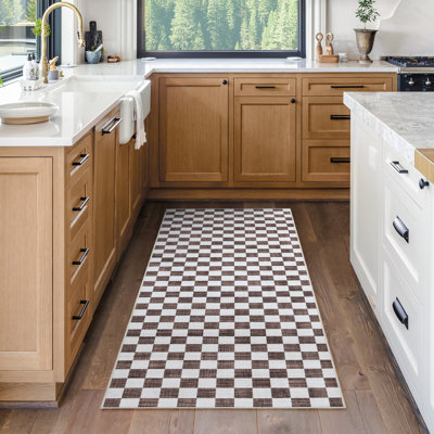 Gertmenian Crystal Print Checkered Modern Contemporary Beige Brown Cream Washable Flat Pile Indoor Area Rug