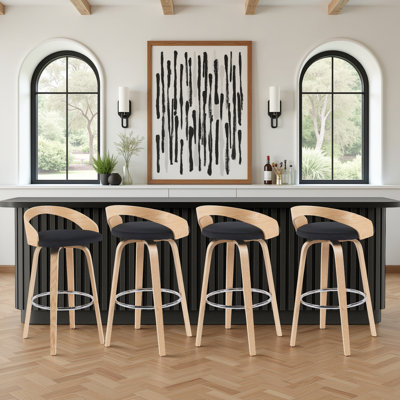 Maxime Modern Swivel Bar or Counter Stool with Upholstered Seat and Curved Wood Back