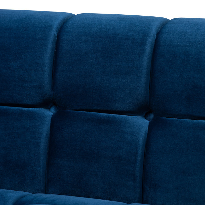 Canapé en velours à accoudoirs carrés de 83,5 po Kilauri, Bleu marine