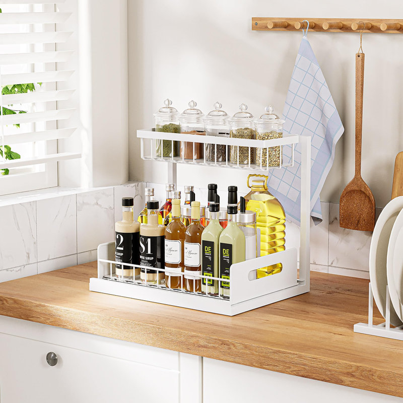 Under Sink Organizer and Storage, Slide Out Cabinet Organizer, Pull Out Sink Shelf for Kitchen Bathroom Laundry, White, 1 Pack