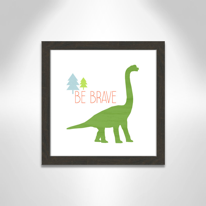 Dino Brave 1 ', art encadré, H 16 po x l 16 po x P 0,6 po, Cadre plat à grain de bois noir
