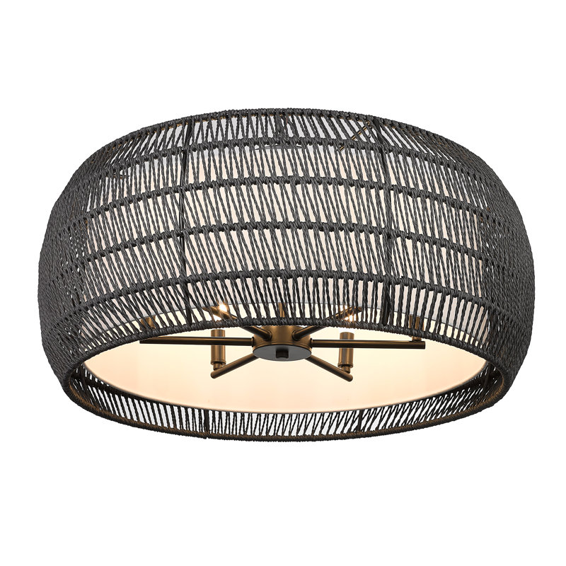 Plafonnier semi-encastré 6 lumières 27,13 po Chapple, Rotin noir moderne