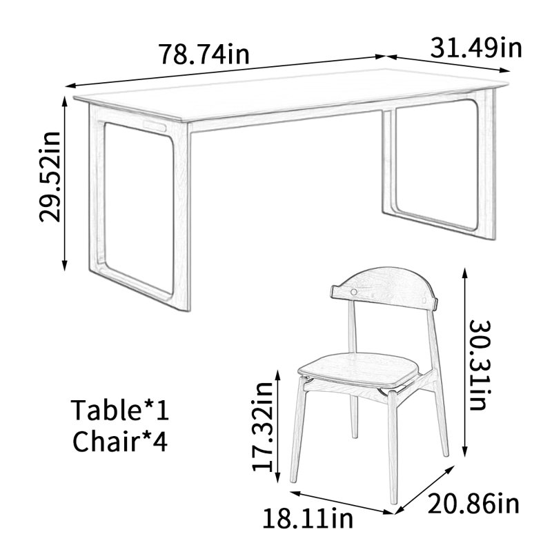 Table de salle à manger Simple, H 29,52 po x L 78,74 po x l 31,49 po, Noir, noir, noir, noir