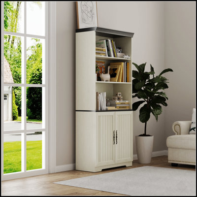 Grande armoire de rangement 70,86 po, vitrine cubique à 5 niveaux avec tablettes réglables et portes de grange, bibliothèque autoportante en bois aggloméré
