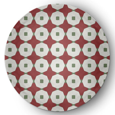 Tapis géométrique en chenille tissé à la machine en rouge / blanc / vert