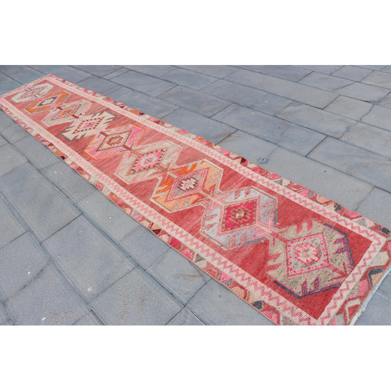 Tapis de couloir rouge antique en laine Herki