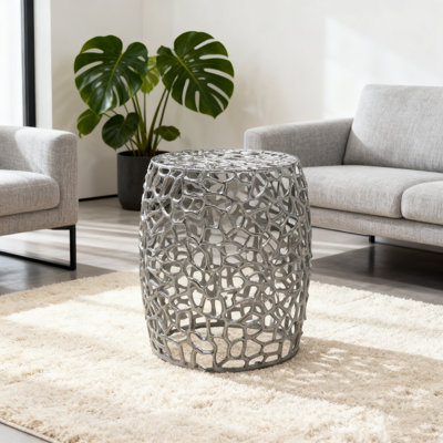 Table de bout cylindrique en aluminium avec motif complexe - Nickel argenté