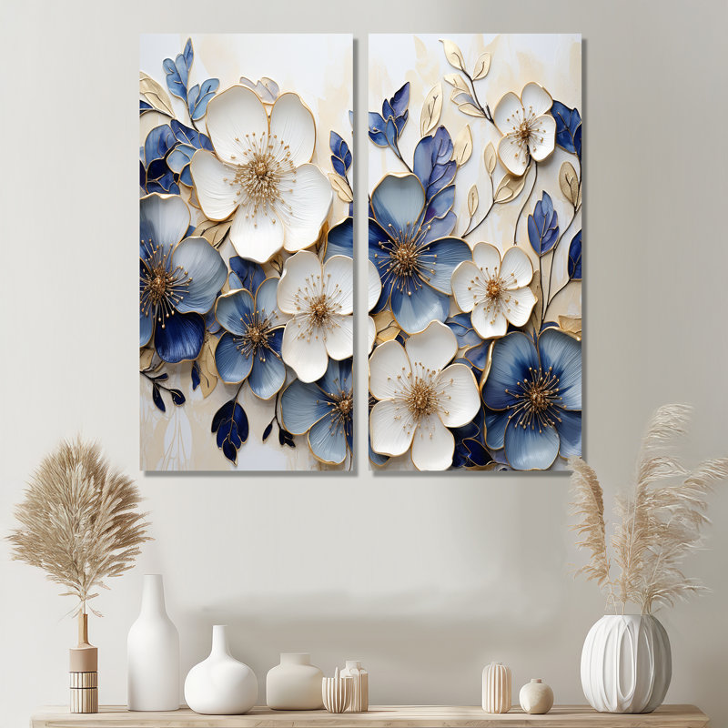 «Blue and Gold Minimalisme Violets», impressions d'art traditionnel sur toile, 32" H x 32" W, Wrapped Canvas, Does Not Apply
