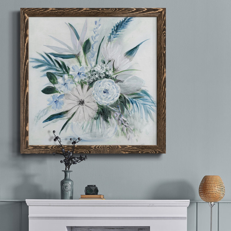 Yellow Mums - Peinture sur toile encadrée, Cadre noyer, H 27,5 po x l 27,5 po x P 1,5 po