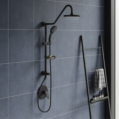 Kauai III 8-in Rain Showerhead Shower System with Slide Bar and Integrated Soap Dish