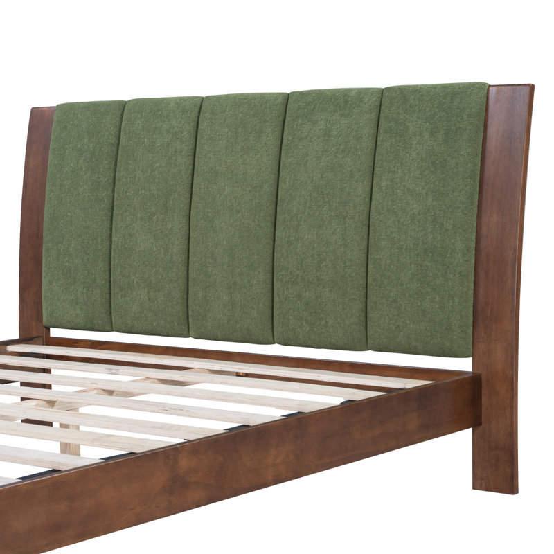 Cadre de lit de qualité supérieure, cadre de lit avec tête de lit inclus, lit Mid-Century moderne, Grand lit, Noyer