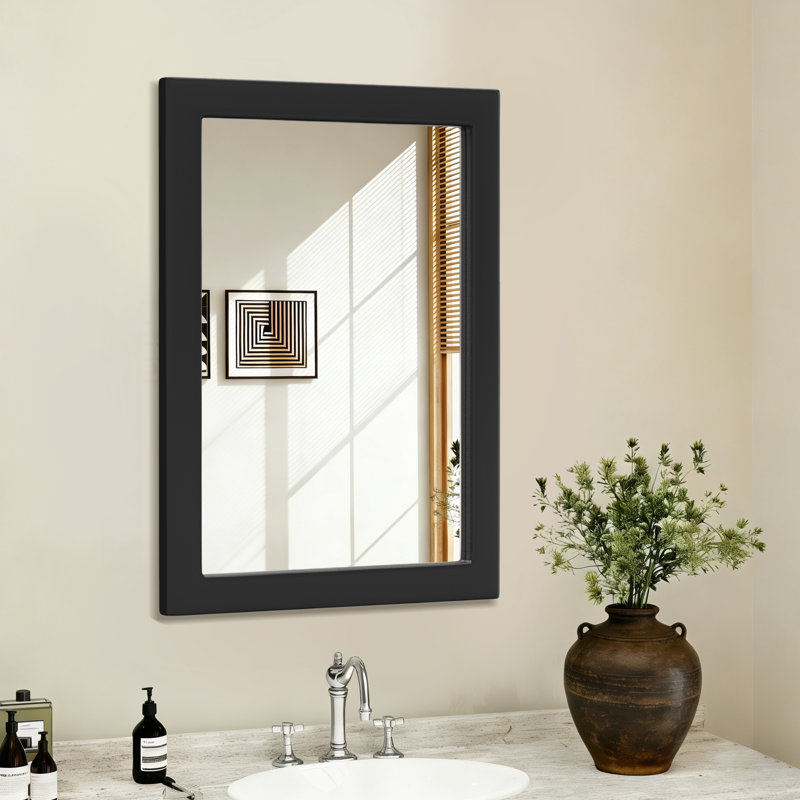 Wooden Frame Flat Mirror, Black, 36" x 24"
