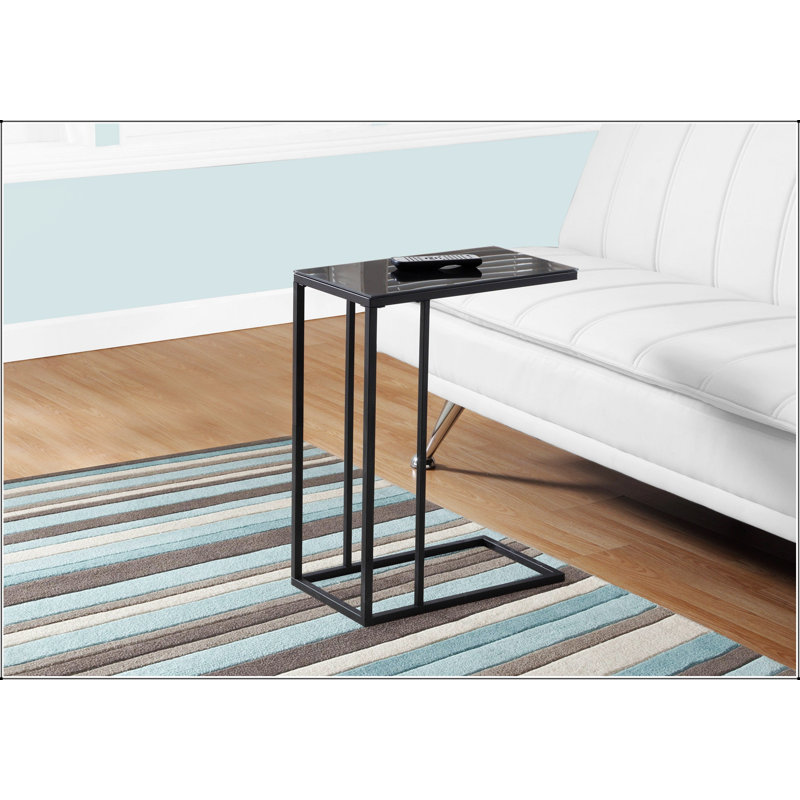 Élégante table de bout en forme de C avec plateau en stratifié brun foncé et base en métal bronze pour les espaces de vie modernes