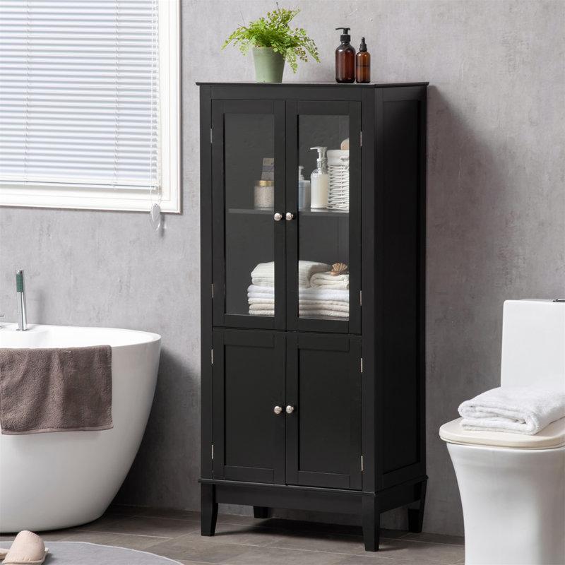 Armoire de salle de bain Kleankin avec 2 armoires de rangement, portes en verre trempé et tablettes réglables pour une vie organisée