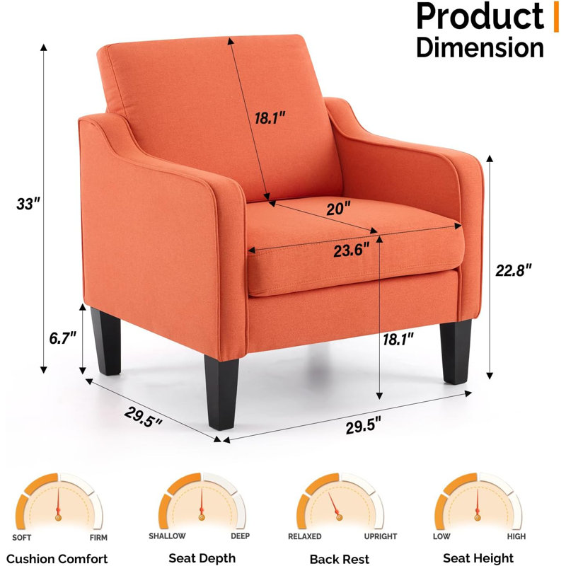 Fauteuil de 29,9 po de largeur Amaryia, Mélange de lin orange