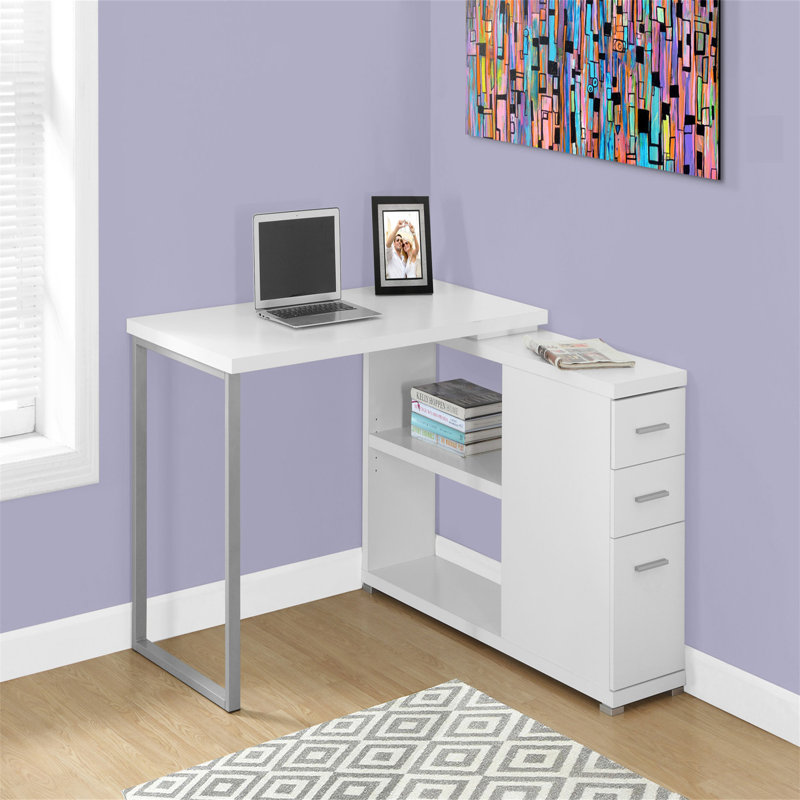 Bureau d'ordinateur, bureau personnel, coin, gauche, configuration à droite, tiroirs de rangement, forme en L, Blanc