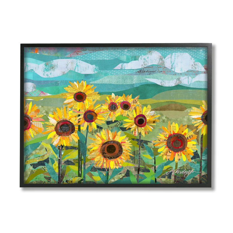«Collage Sunflower Field Abstract Layered Ephemera Meadow» par Traci Anderson - cadre flottant, impression sur toile