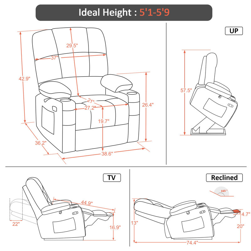 Syeda 27.2" Wide Lay Flat Dual Motor Power Recliner Lift Chair with Massage and Heat, Infinite Position, Faux Leather, Beige