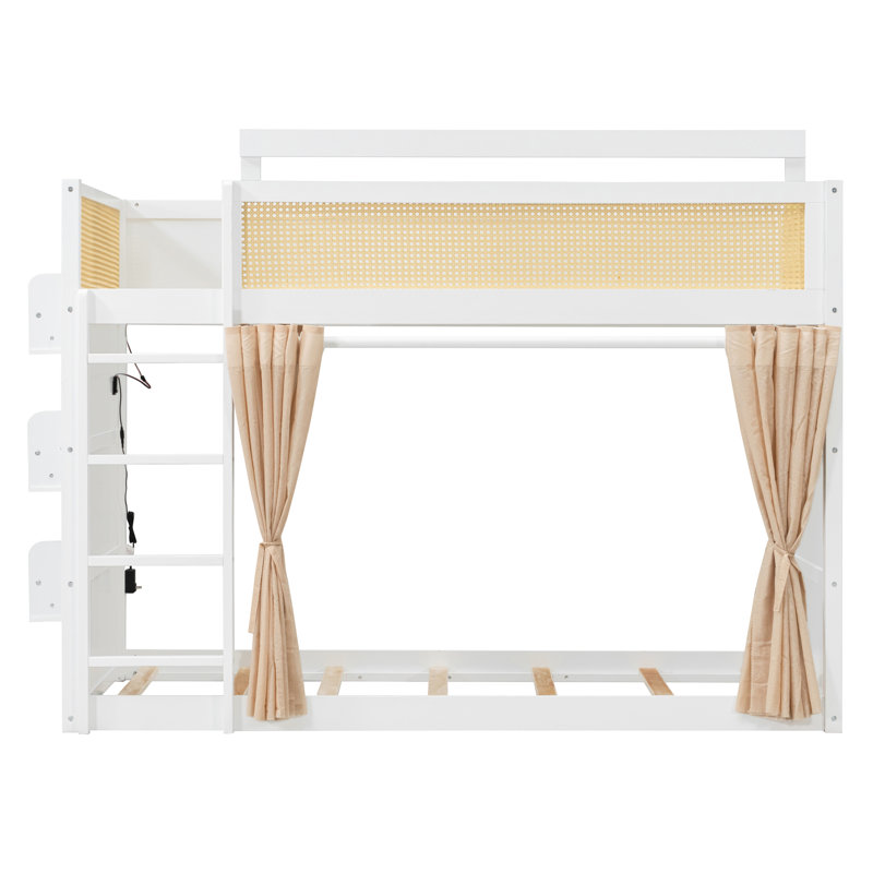 Lits simples superposés avec rangement, panneau de rangement en bois aggloméré moderne, Blanc
