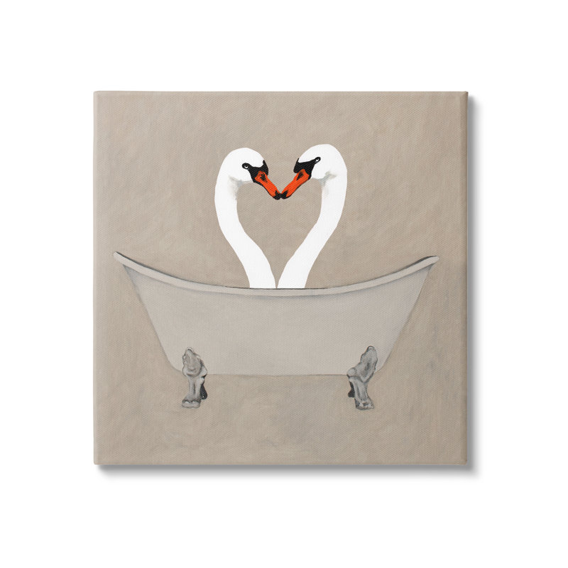 Deux cygnes, baignoire en forme de cœur sur toile, H 17 po x l 17 po x P 1,5 po