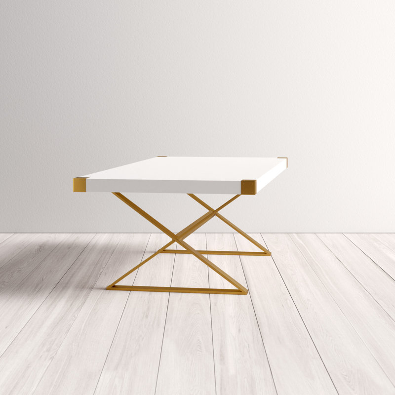 Adeline White Lacquer and Gold Rectangular Dining Table for Ten