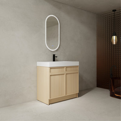 36" Freestanding Bathroom Vanity with White Resin Sink & 2 Soft-Close Cabinet Doors