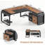 Bureau en L de 63 po, bureau d'ordinateur avec tiroirs classeurs et tablettes de rangement-1242012623