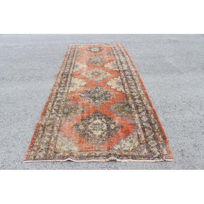 Tapis turc rétro noué à la main de style bohémien tribal servant de coureur décoratif pour votre maison