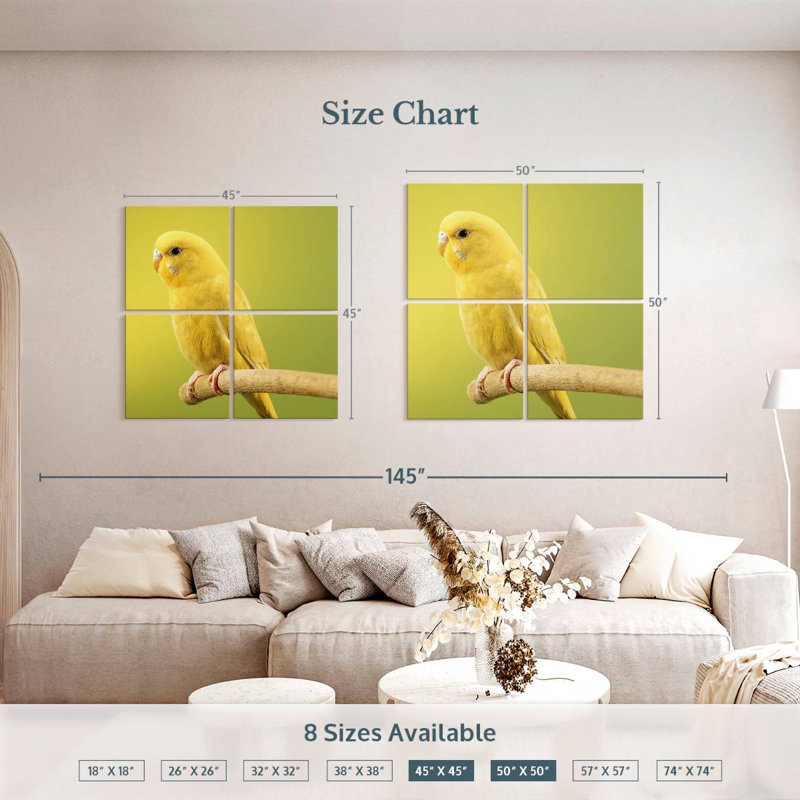 Brampt Perched Yellow Parakeet, 50" H x 50" W