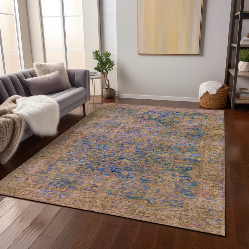 Tapis bleu marine Xhevrie intérieur / extérieur lavable à la machine, Rectangle 2 pi 6 po x 3 pi 10 po