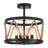 4-Light Hemp Rope Semi Flush Mount 12.6" W Bohemian Ceiling Light Fixture With Cylindrical Metal Frame-1829561308