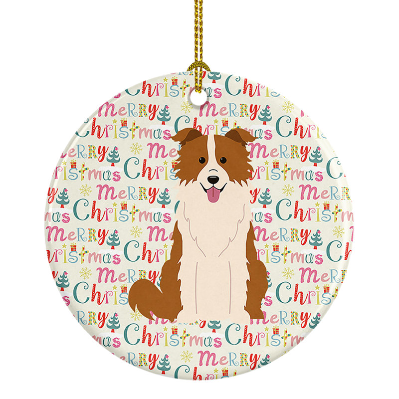 Ornement suspendu Merry Christmas Border Collie, Beige / brun