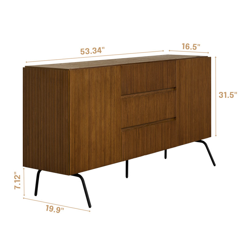 NTC Veil Sideboard with 2 Doors and 3 Drawers, Buffet Cabinet with Vertical Groove Design and Metal Legs, Storage Cabinet for Living Room, and Entryway, Effortless Assembly