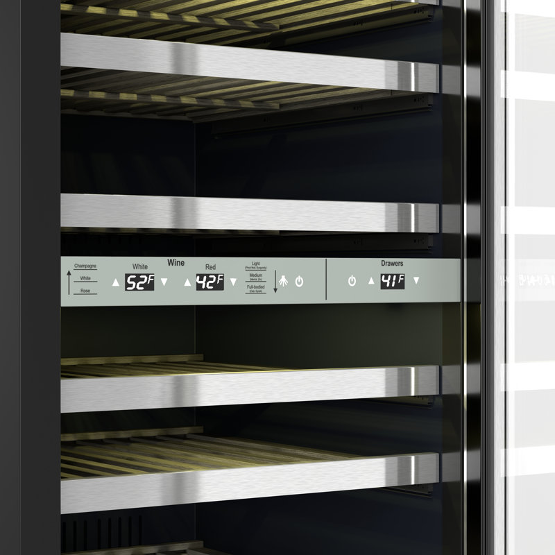 Equator Connoisseurs Club 3-Zone 84 Bottle Wine & Beverage Refrigerator, 7 LED Lights +2 Drawers 110V