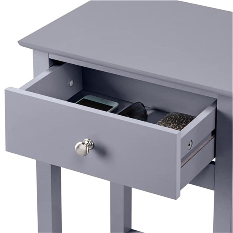 40cm W Solid Wood Bedside Table, Grey