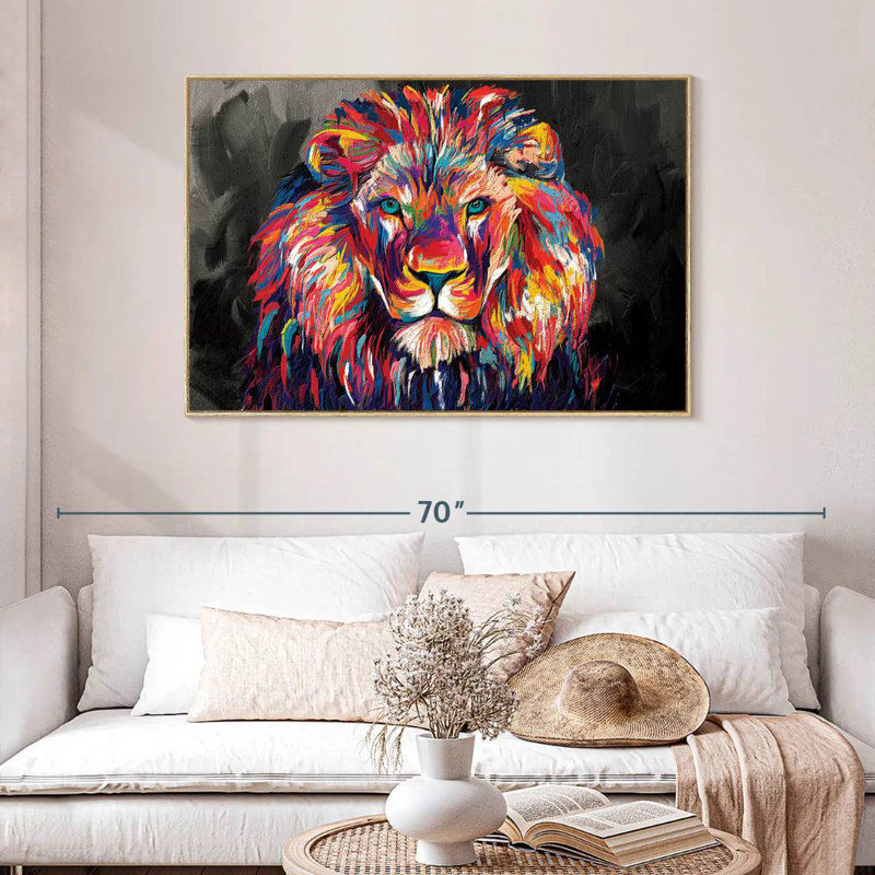 Couleur abstraite du regard du lion, Cadre flottant en bois naturel, 46 po x 31 po