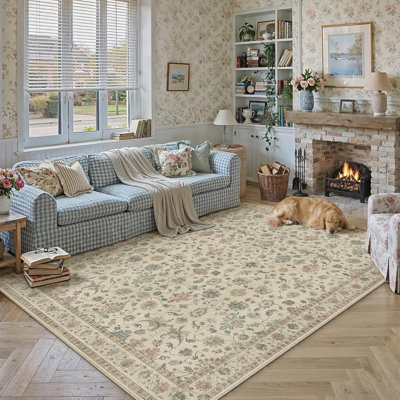 Tapis d'extérieur 240 x 300 cm (8 x 10 pi) en tissu aspect lin coloré à carreaux, résistant aux taches et aux passages fréquents, facile à nettoyer et durable, idéal pour l'intérieur et l'extérieur : patio, terrasse, balcon, porche, jardin, cour.