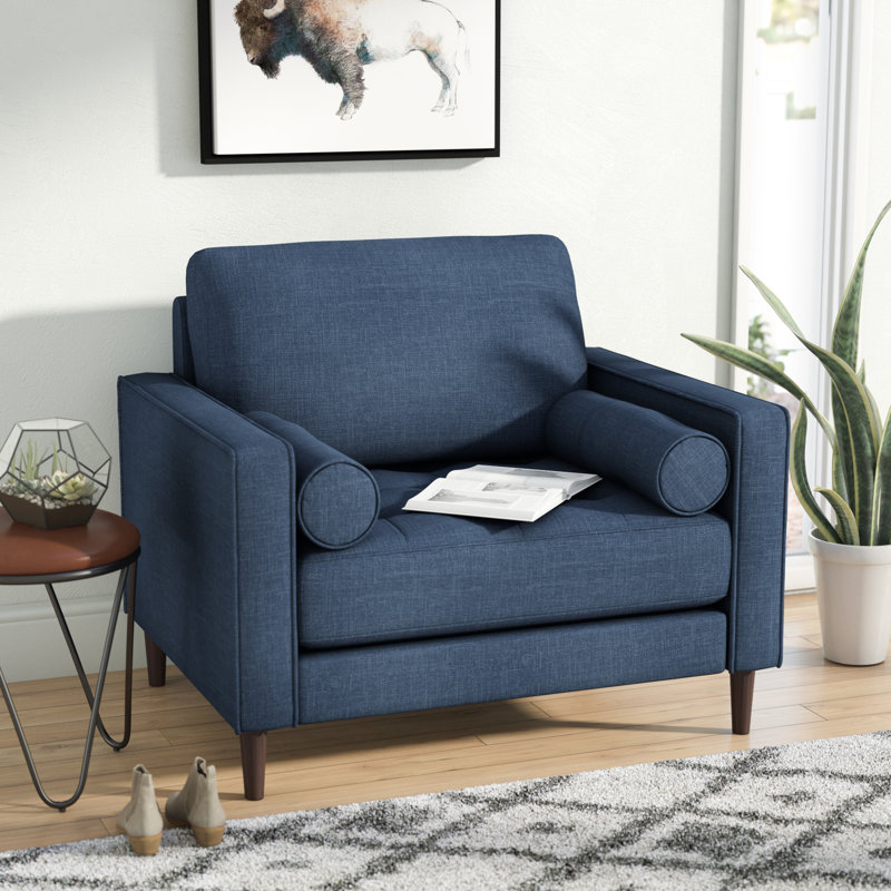 Garren 39.8" Square Arm Tufted Club Chair, Navy Blue Linen