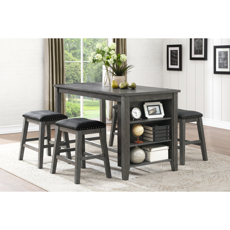Table à hauteur de comptoir moderne gris avec tablettes - Bois multifonctionnel pour les meubles rectangulaires de salle à manger