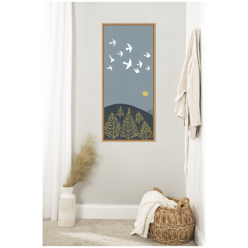 Hilltop Flight Linocut Bird by Giuliana Lazzerini Framed Canvas Wall Art Print