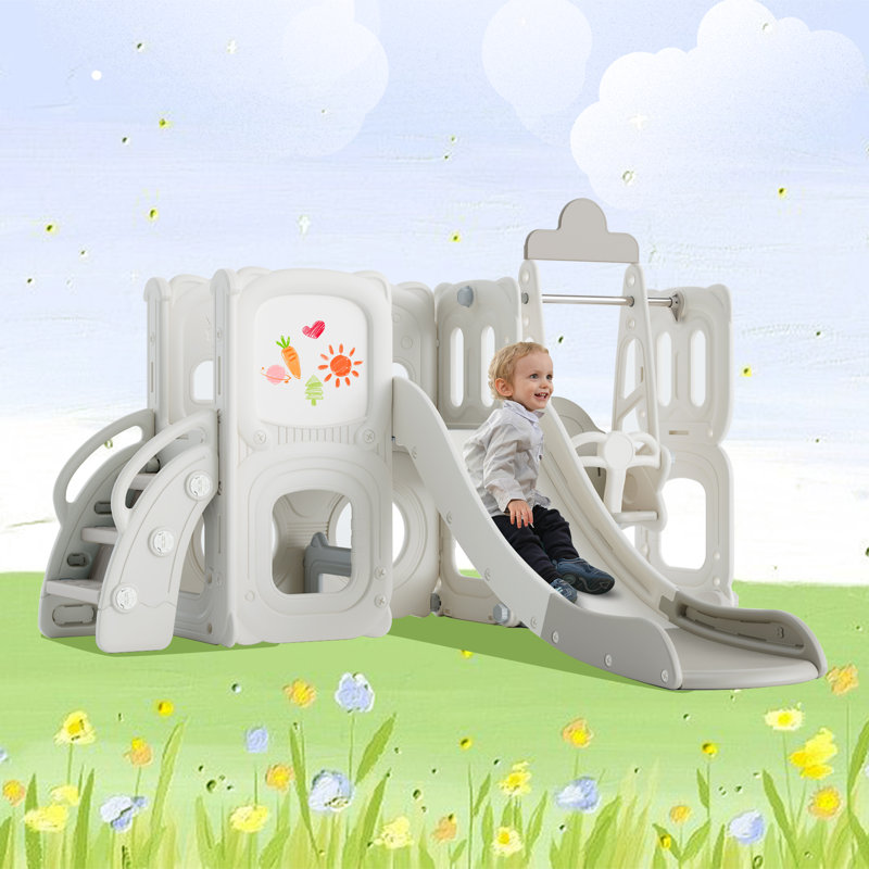 Ensemble de glissade et de balançoire pour tout-petits 5 en 1 pour enfants Ikkle, Gris