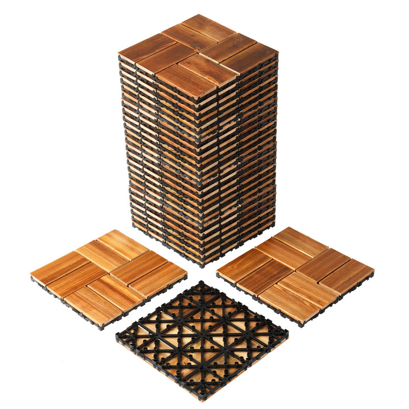 27Pcs Tan Solid Pine Wood Interlocking Patio Deck Tiles