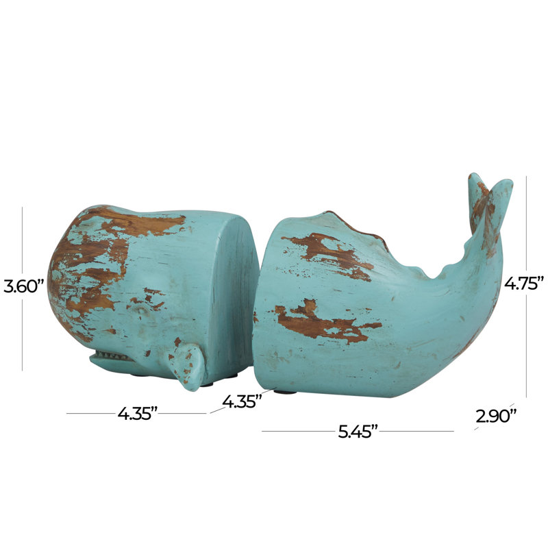Whale Polystone Bookend Set, Bleu sarcelle