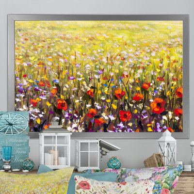 «Red Poppies Flower Field», reproduction sur toile flottante
