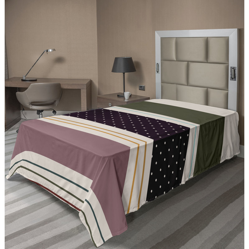 Drap plat moderne de style bohème Ambesonne, Drap plat pour lit simple TG, Dark Purple/Army Green Dots/Striped